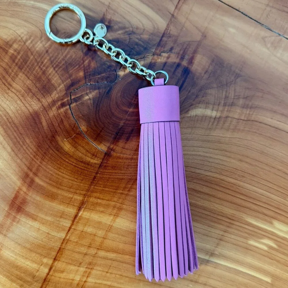 Michael Kors Gold Tone & Pink Leather Tassel Keychain/Bag Charm